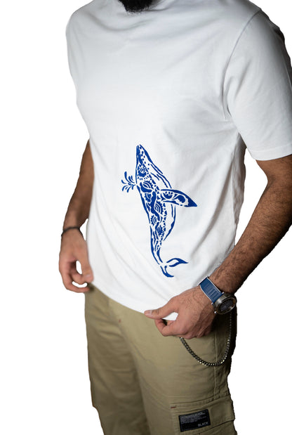 New Arrival - Oversized Ocean Symphony Unisex 100% Cotton Tee – Hand-Painted Fish Design - 3D Touch