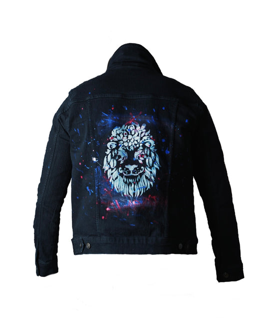 New Arrival - Rebel Threads Unisex Black Denim Jacket with Skull Embroidery and Splatter Detail