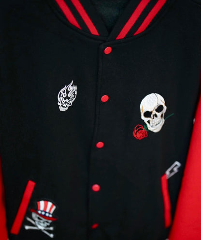 New Arrival - Rebellion Crest Unisex Varsity Jacket with Multi-Skull Badges