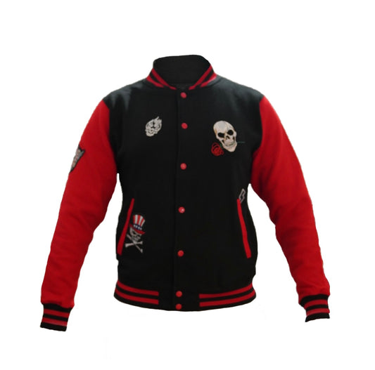 New Arrival - Rebellion Crest Unisex Varsity Jacket with Multi-Skull Badges