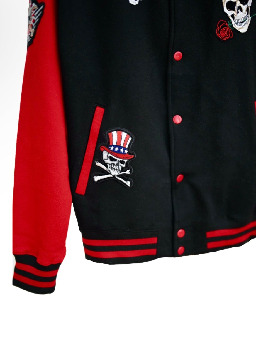 New Arrival - Rebellion Crest Unisex Varsity Jacket with Multi-Skull Badges